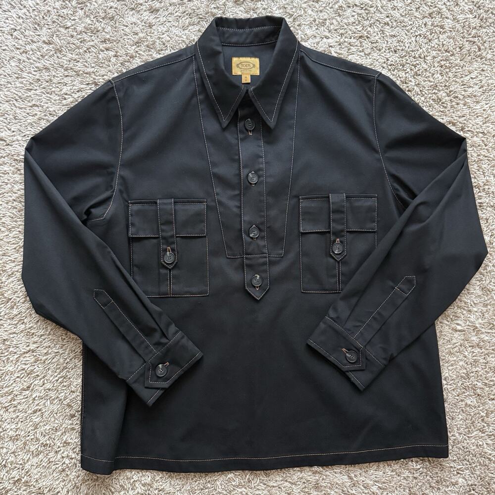 $845 Tod’s Tech Twill Shirt - Black Button Up - Men’s Size XL - Made In Italy